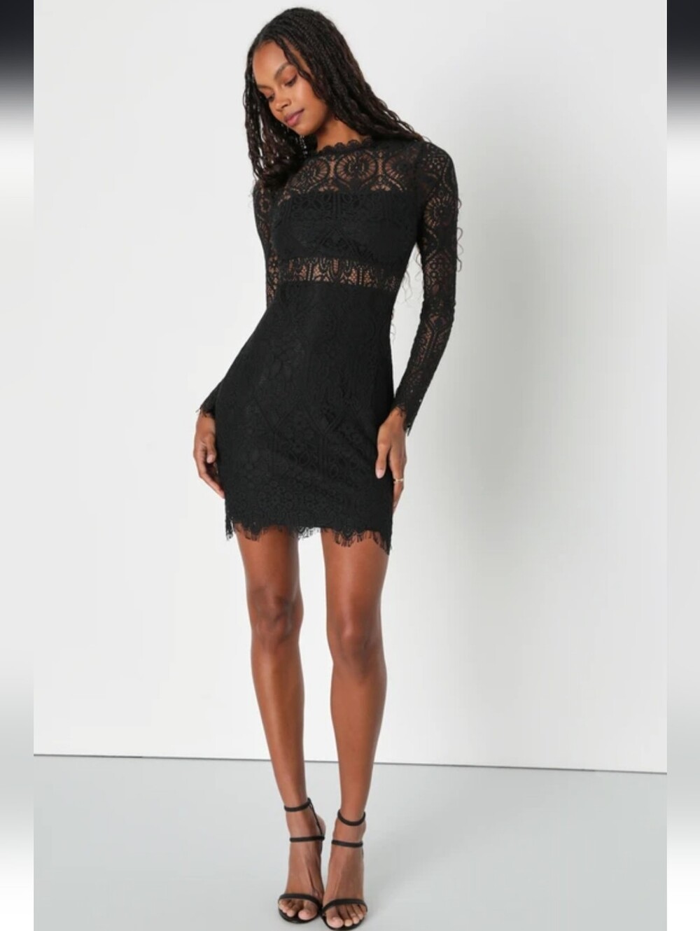 NWT Lulu's Black Lace Long Sleeve Dress, Medium